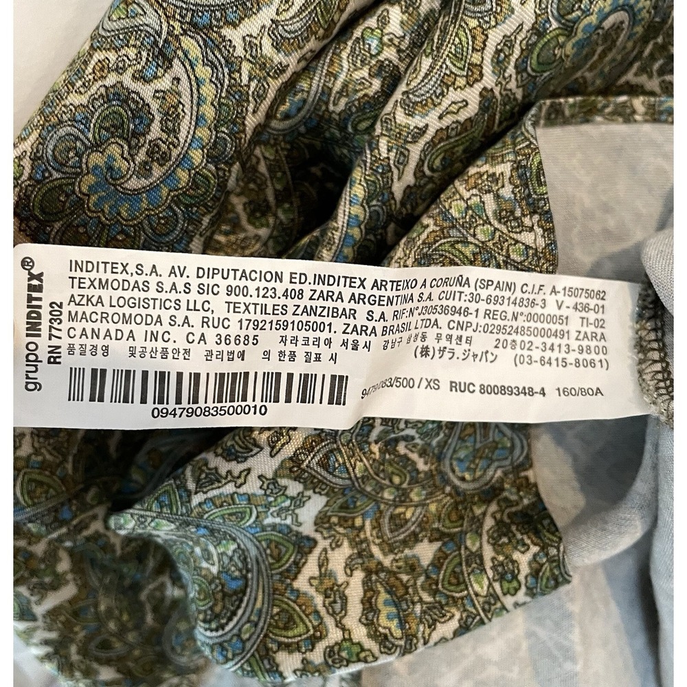 ZARA Slip Dress Bias Cut Silky Satin Mini Green Paisley Print SZ XS - Picture 7 of 8